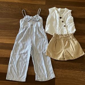 Zara cotton linen jumpsuit top shorts size 6-7 white tan blue cute outfits A++
